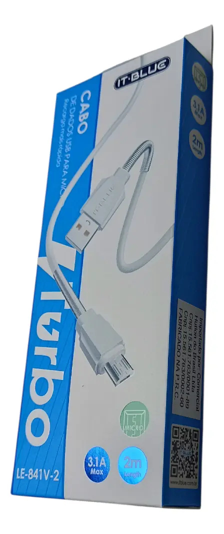Cabo De Dados Turbo Usb Para V8 2m 3.1a It-blue Le-841v-2