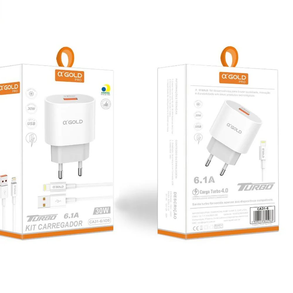 Carregador Para Iphone Turbo 30w 6.1a Agold Ca31-6