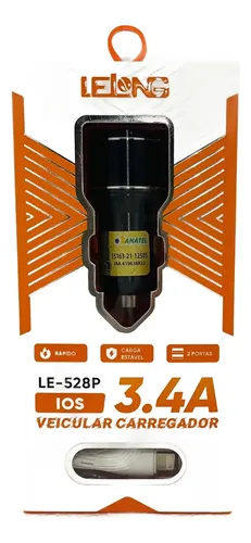 Carregador Veicular c/ Cabo Iphone - Le-528P