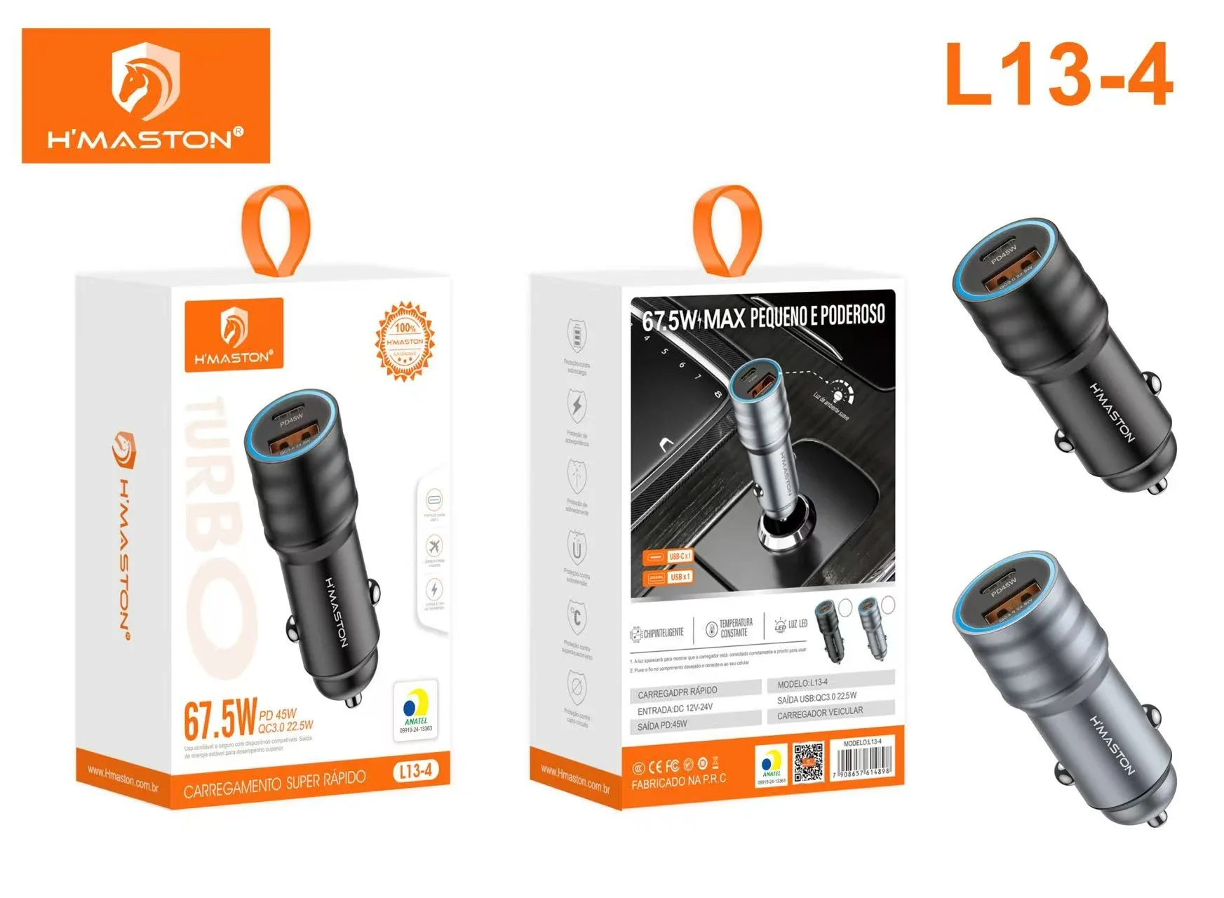 Carregador Veicular Com 1 Porta Usb E 1 Porta Type-c 67w H'Maston - L13-4