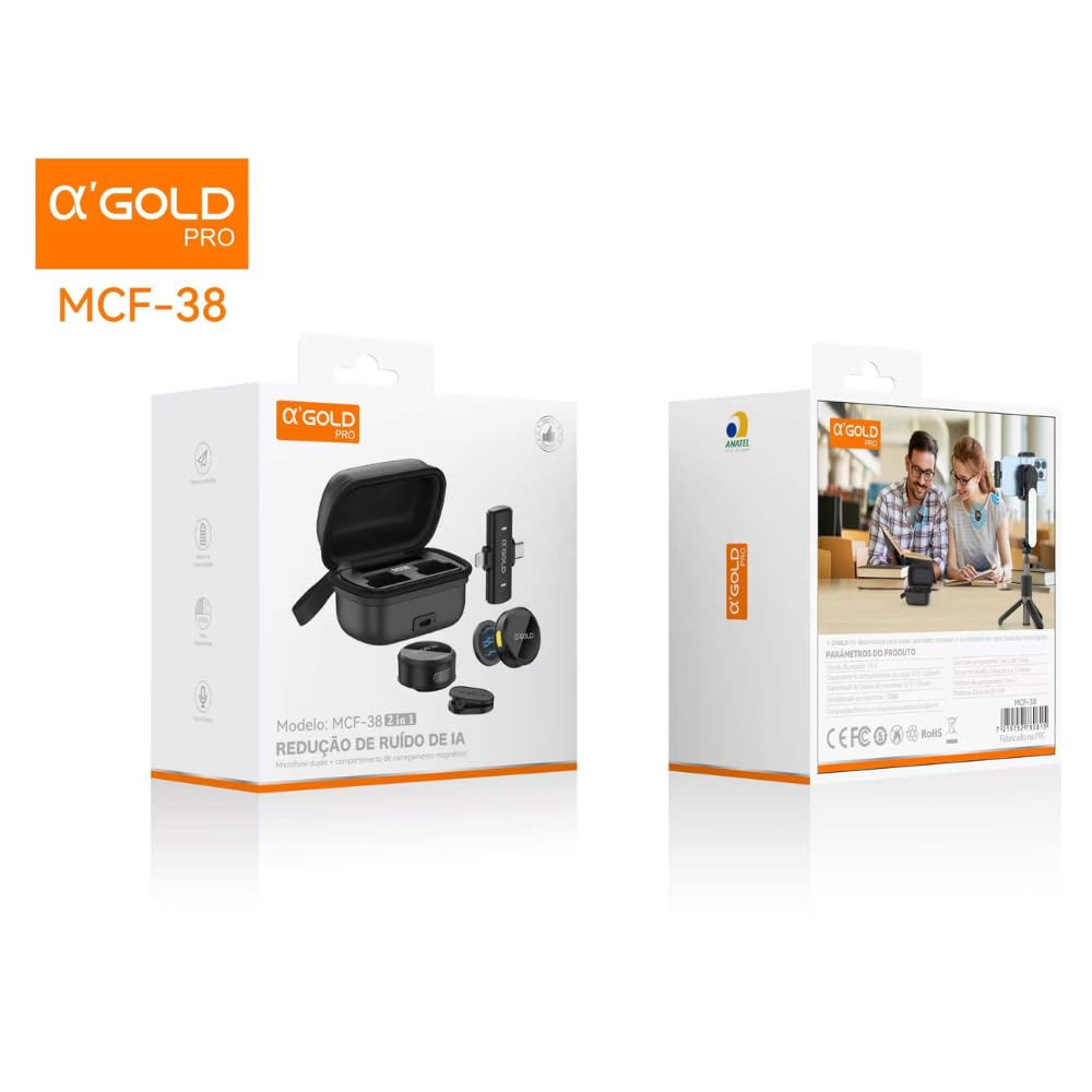 Microfone De Lapela 2 Em 1 A'Gold - Mcf-38