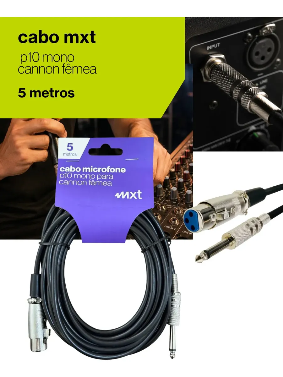 Cabo De Microfone 5m P10 P/ Xrl - Mxt